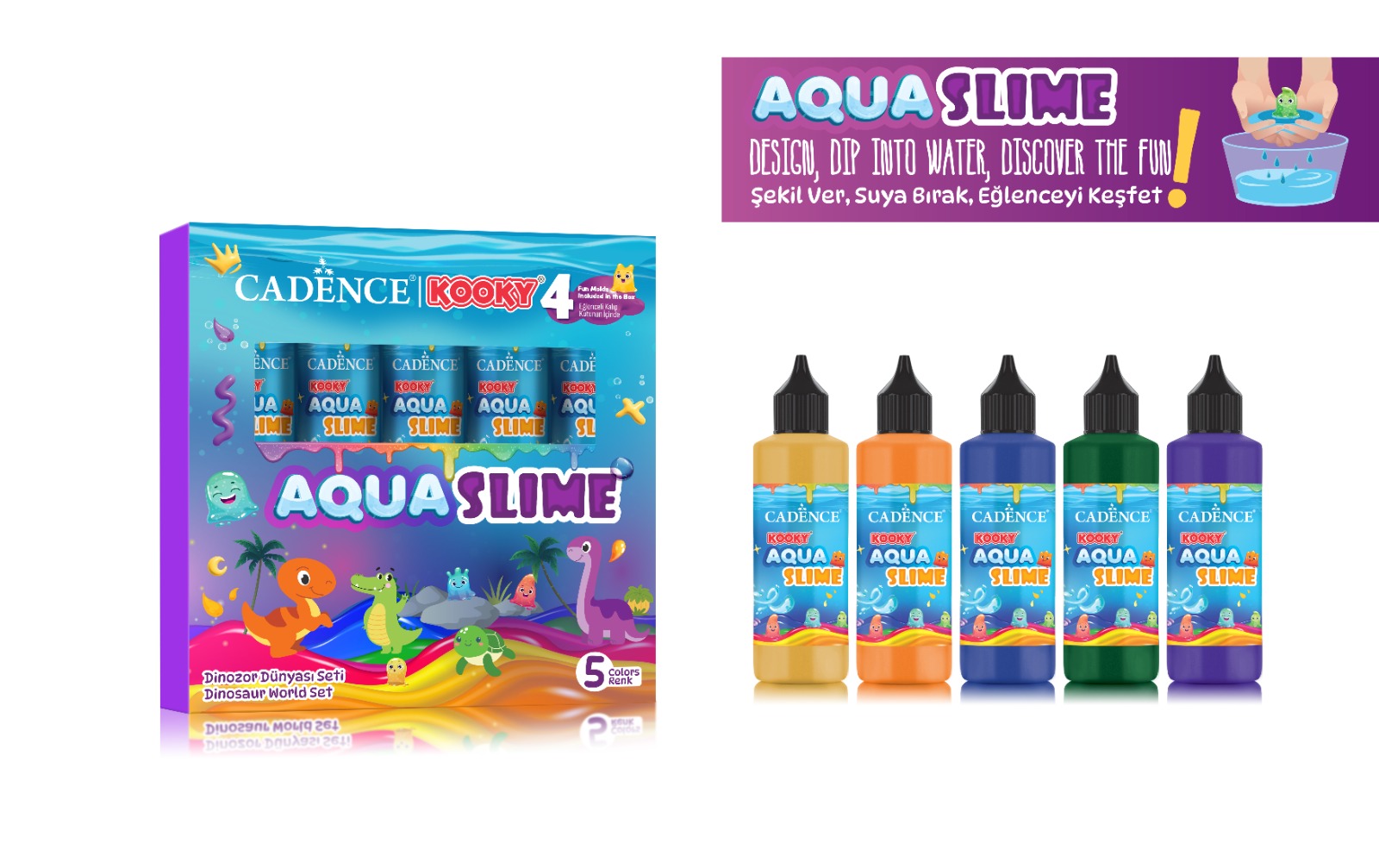 KOOKY AQUASLIME DİNAZOR DÜNYASI SETİ 5X90ML